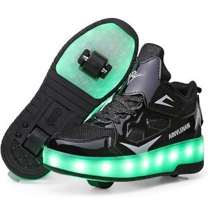 NWOB LED Skate Shoes with single wheel, black, Size 9.5-10